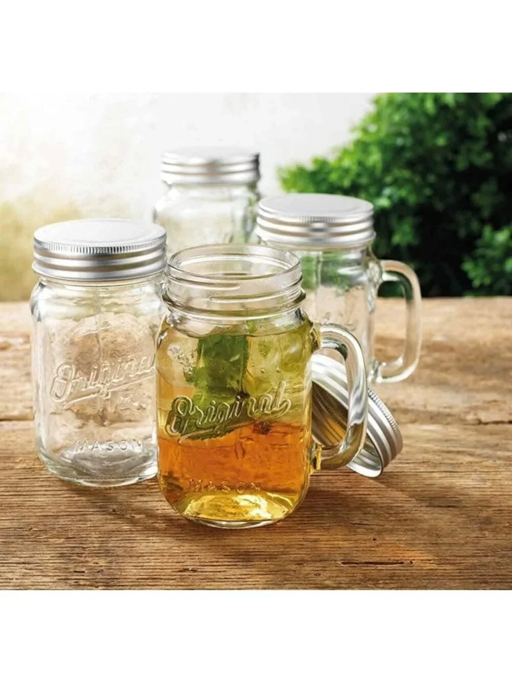 Set of 4 Vintage Mason Jar Glass Mugs with Handle & Lid - Perfect for Home